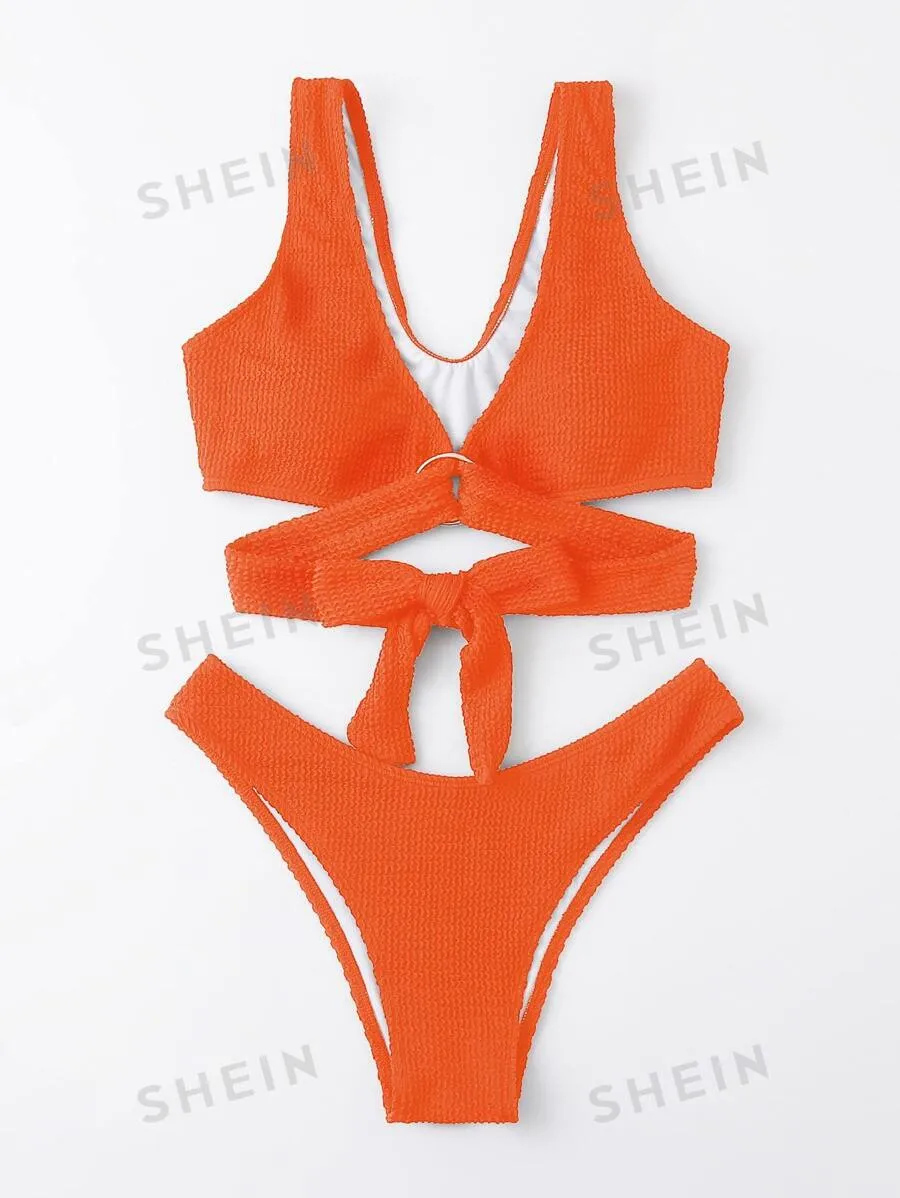 15223 1a-03-13 Conjunto de bikini con anillo en la parte posterior y nudo