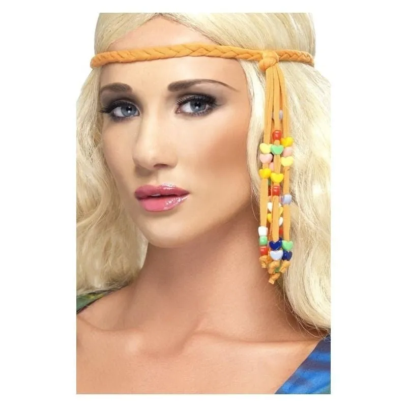 1960s Hippie Beaded Headband Adult Orange