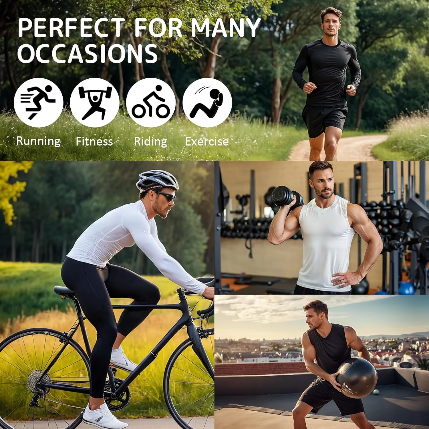 3 or 4 Pack Men's Compression Shirts Sleeveless/Long/Short Sleeve Rash Guard Athletic Undershirt Gear T Shirt for Sports