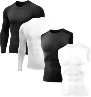 3 or 4 Pack Men's Compression Shirts Sleeveless/Long/Short Sleeve Rash Guard Athletic Undershirt Gear T Shirt for Sports