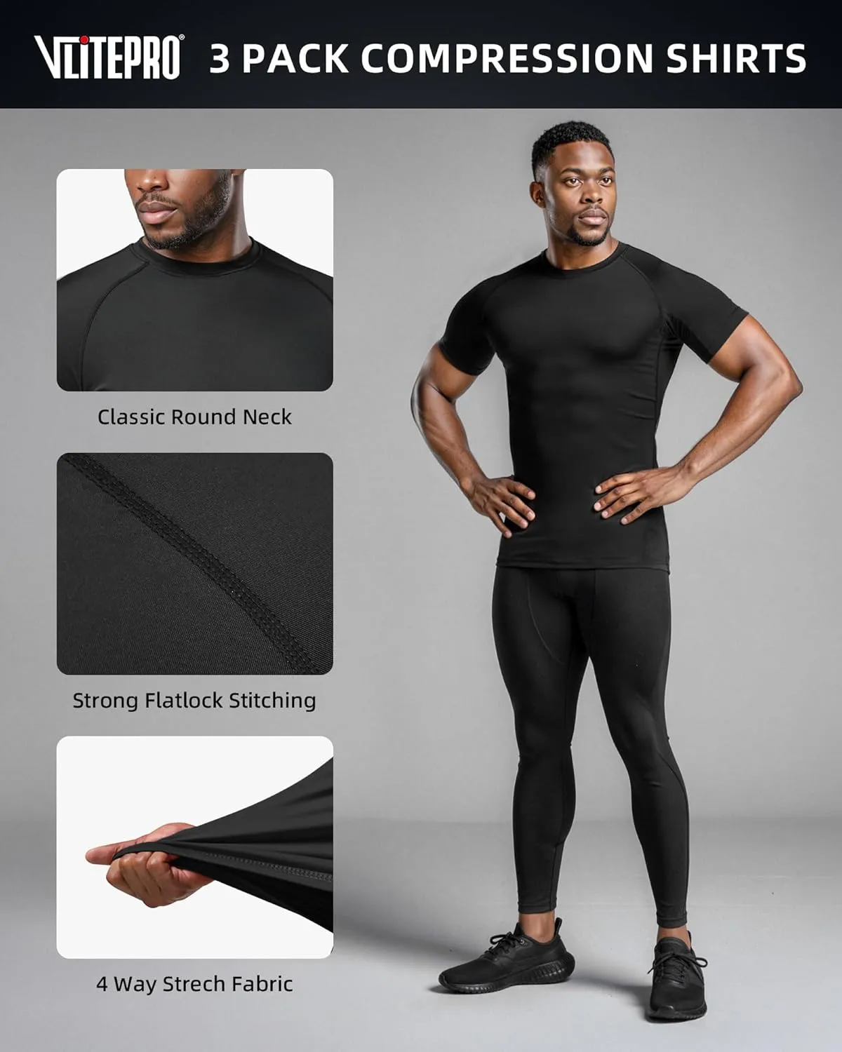 3 or 4 Pack Men's Compression Shirts Sleeveless/Long/Short Sleeve Rash Guard Athletic Undershirt Gear T Shirt for Sports