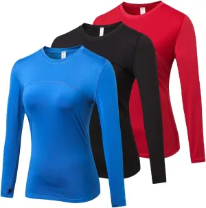 3 Pack Women's Long Sleeve Shirts Performance Base Layer Sports Shirts Training Top Quick Dry Top Shirts Thumb Hole