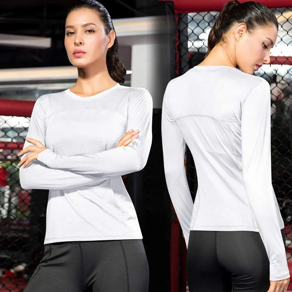 3 Pack Women's Long Sleeve Shirts Performance Base Layer Sports Shirts Training Top Quick Dry Top Shirts Thumb Hole