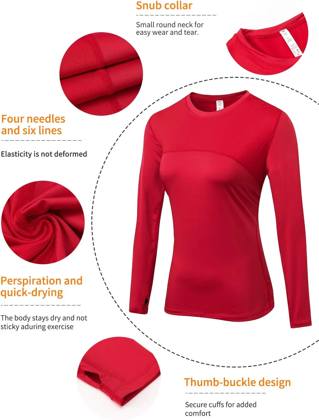 3 Pack Women's Long Sleeve Shirts Performance Base Layer Sports Shirts Training Top Quick Dry Top Shirts Thumb Hole