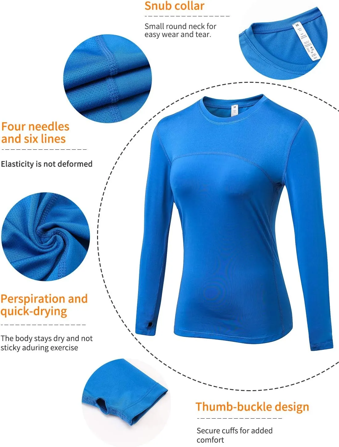 3 Pack Women's Long Sleeve Shirts Performance Base Layer Sports Shirts Training Top Quick Dry Top Shirts Thumb Hole