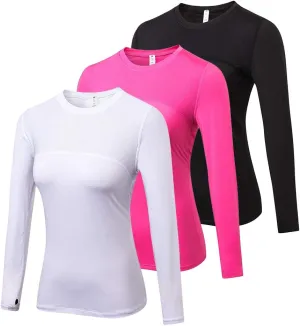 3 Pack Women's Long Sleeve Shirts Performance Base Layer Sports Shirts Training Top Quick Dry Top Shirts Thumb Hole