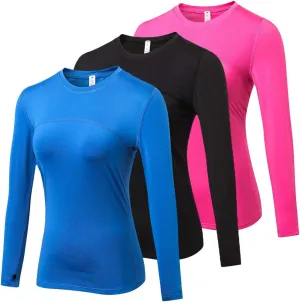 3 Pack Women's Long Sleeve Shirts Performance Base Layer Sports Shirts Training Top Quick Dry Top Shirts Thumb Hole