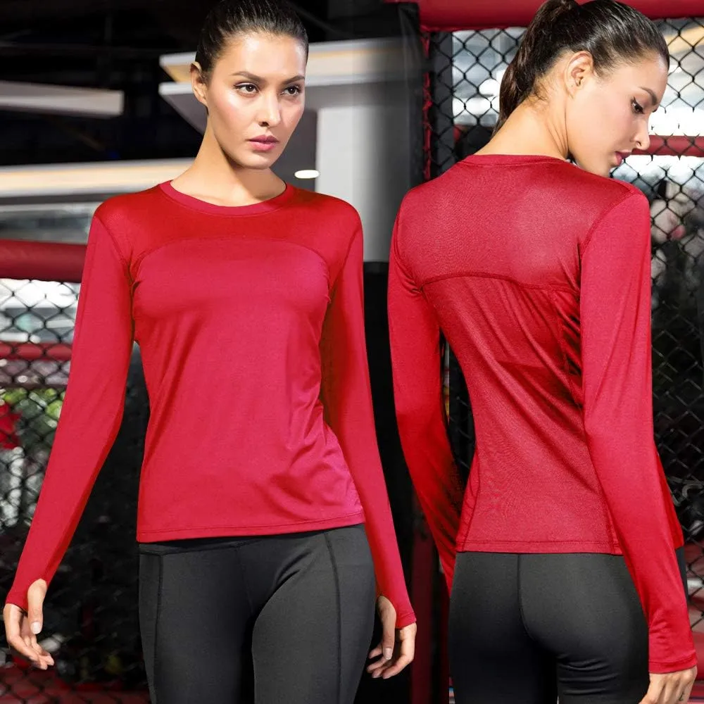 3 Pack Women's Long Sleeve Shirts Performance Base Layer Sports Shirts Training Top Quick Dry Top Shirts Thumb Hole