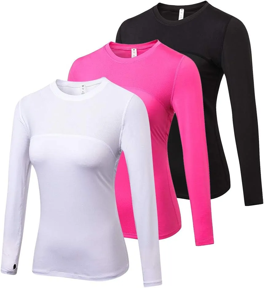 3 Pack Women's Long Sleeve Shirts Performance Base Layer Sports Shirts Training Top Quick Dry Top Shirts Thumb Hole