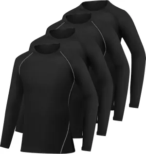 4 Pack Youth Boys Compression Pants Leggings Tights Athletic Base Layer Under Pants Gear for Football Sports