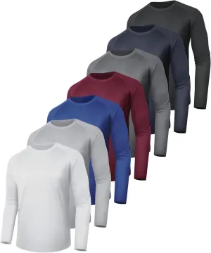 7 Pack Long Sleeve Shirts for Men - Quick Dry Moisture Wicking Sun Protection UV UPF T-Shirts for Fishing Workout Gym