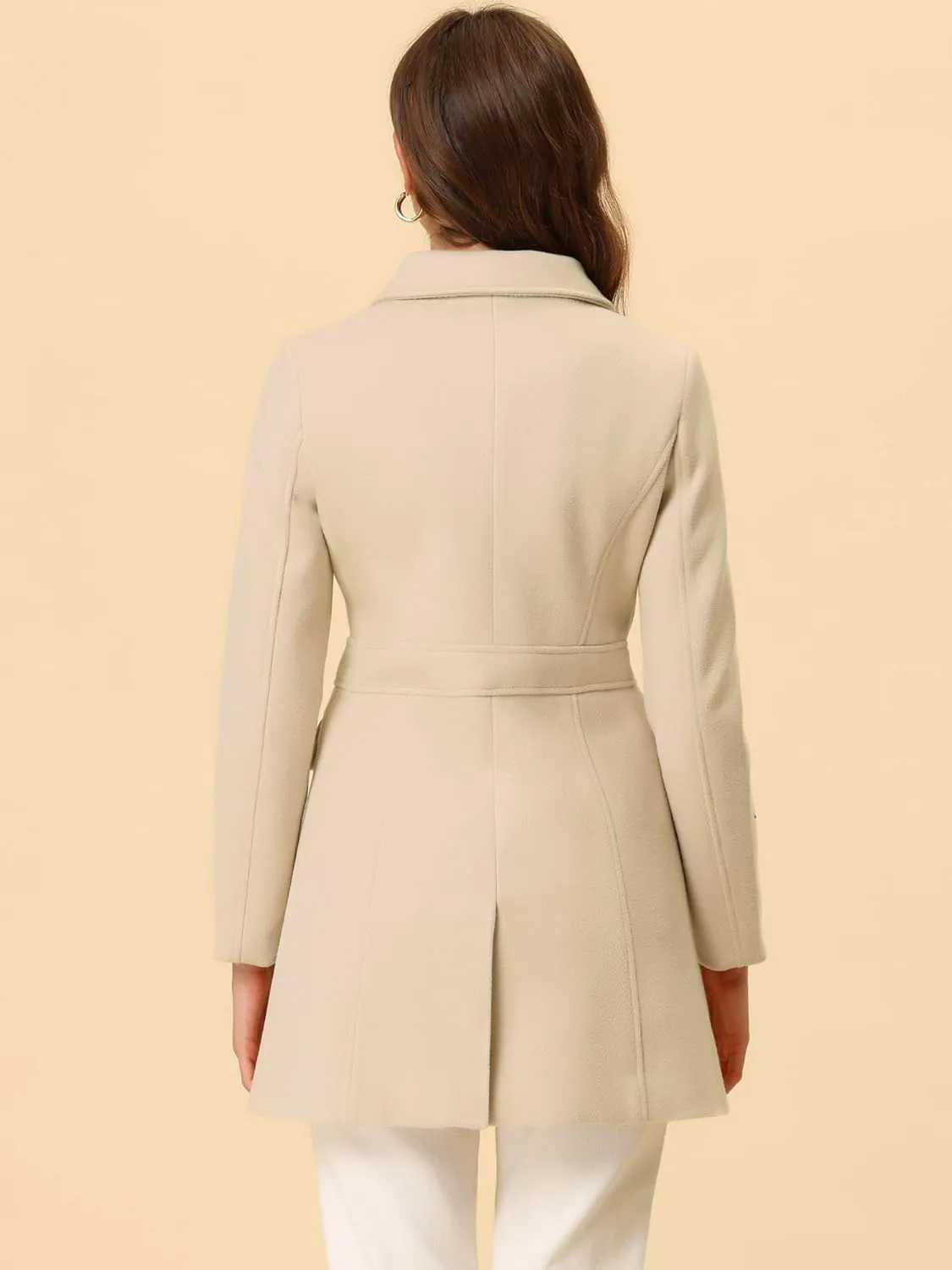 Allegra K Women's Winter Overcoat Peter Pan Collar Flap Pocket Single Breasted Coat