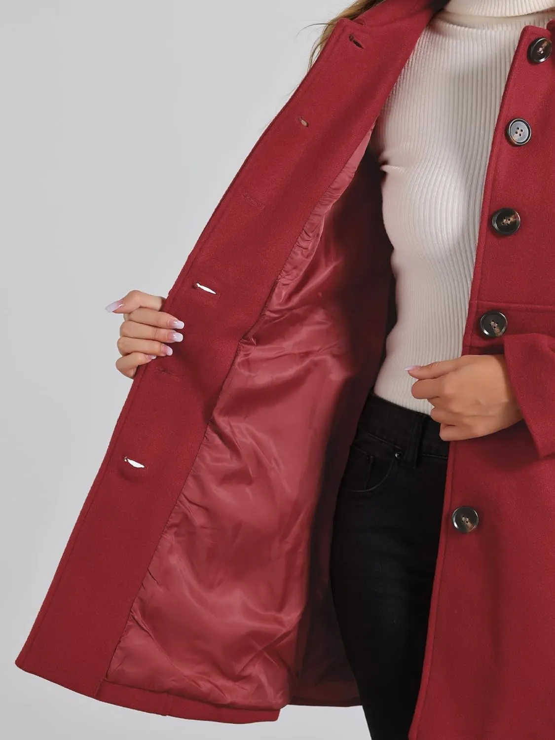 Allegra K Women's Winter Overcoat Peter Pan Collar Flap Pocket Single Breasted Coat