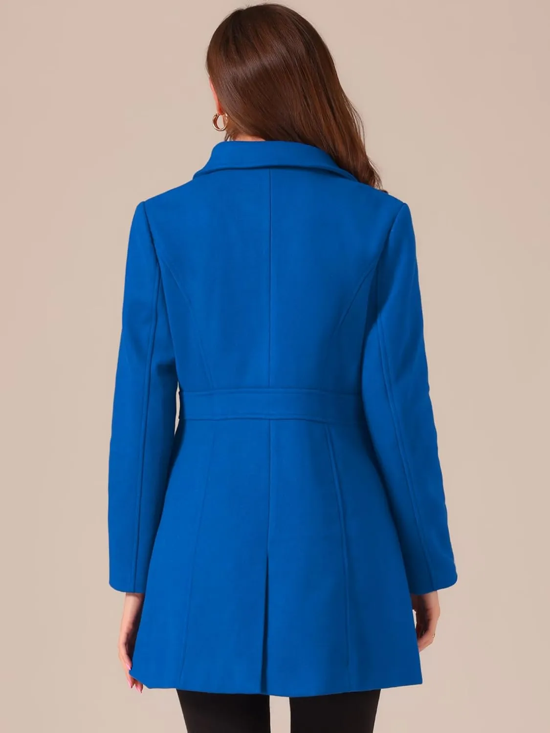 Allegra K Women's Winter Overcoat Peter Pan Collar Flap Pocket Single Breasted Coat