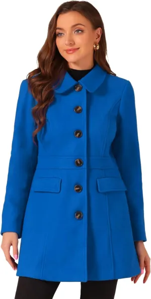 Allegra K Women's Winter Overcoat Peter Pan Collar Flap Pocket Single Breasted Coat