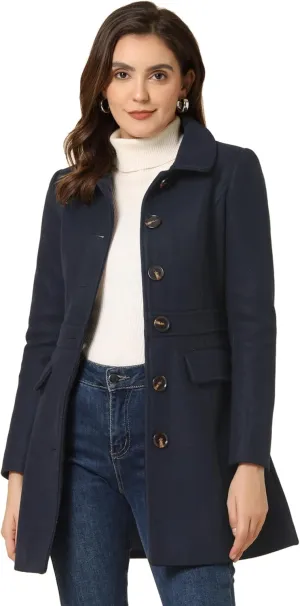 Allegra K Women's Winter Overcoat Peter Pan Collar Flap Pocket Single Breasted Coat