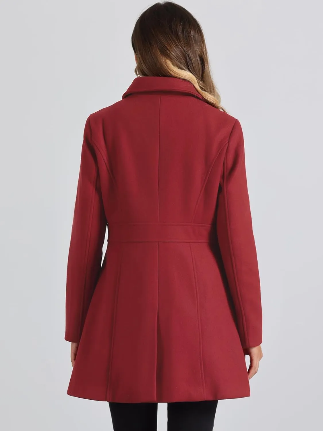 Allegra K Women's Winter Overcoat Peter Pan Collar Flap Pocket Single Breasted Coat