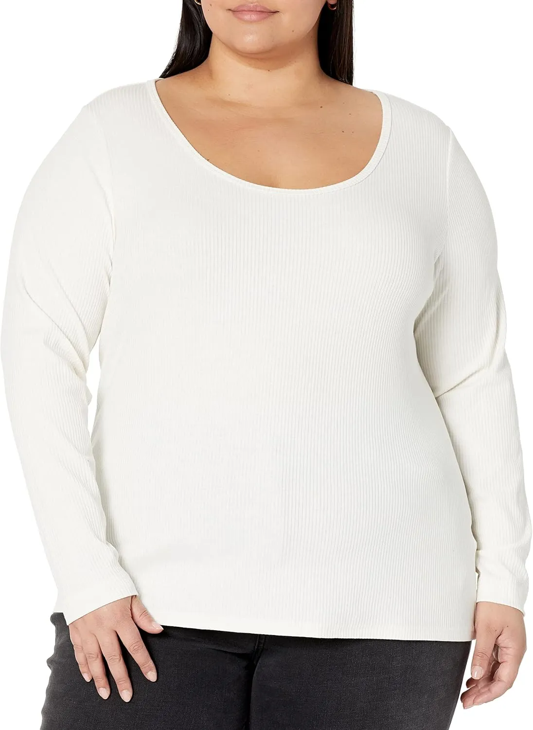 Amazon Essentials Sweater for Women, Long Sleeve Slim-Fit Rib Scoop Neck (Available in Plus Size), Pack of 2