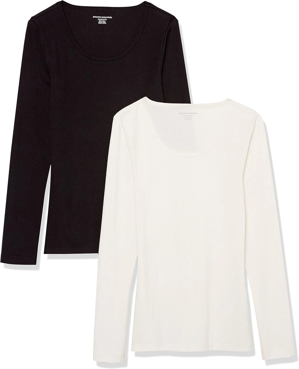 Amazon Essentials Sweater for Women, Long Sleeve Slim-Fit Rib Scoop Neck (Available in Plus Size), Pack of 2