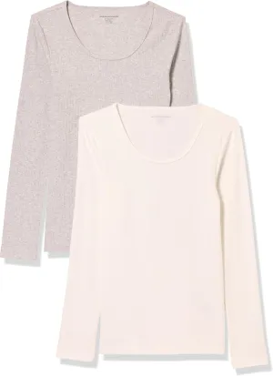 Amazon Essentials Sweater for Women, Long Sleeve Slim-Fit Rib Scoop Neck (Available in Plus Size), Pack of 2