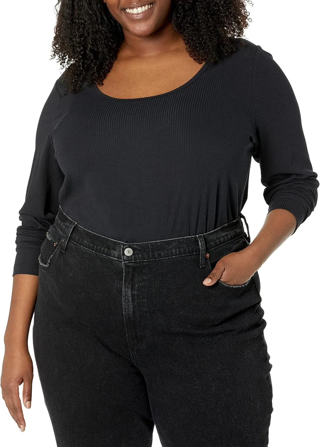 Amazon Essentials Sweater for Women, Long Sleeve Slim-Fit Rib Scoop Neck (Available in Plus Size), Pack of 2