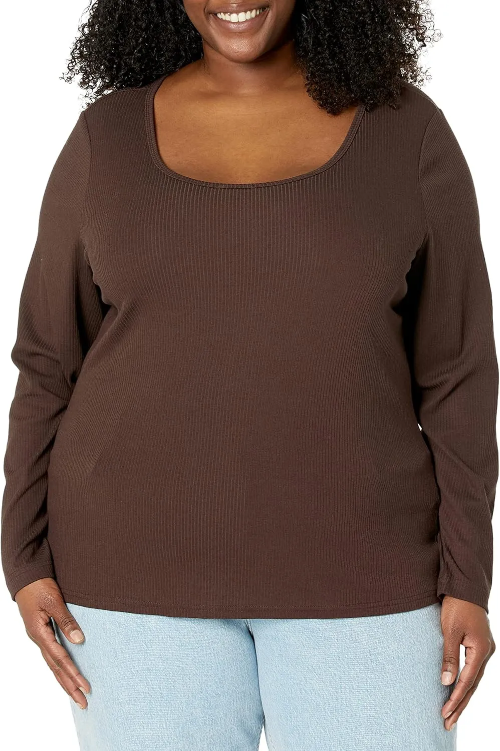 Amazon Essentials Sweater for Women, Long Sleeve Slim-Fit Rib Scoop Neck (Available in Plus Size), Pack of 2