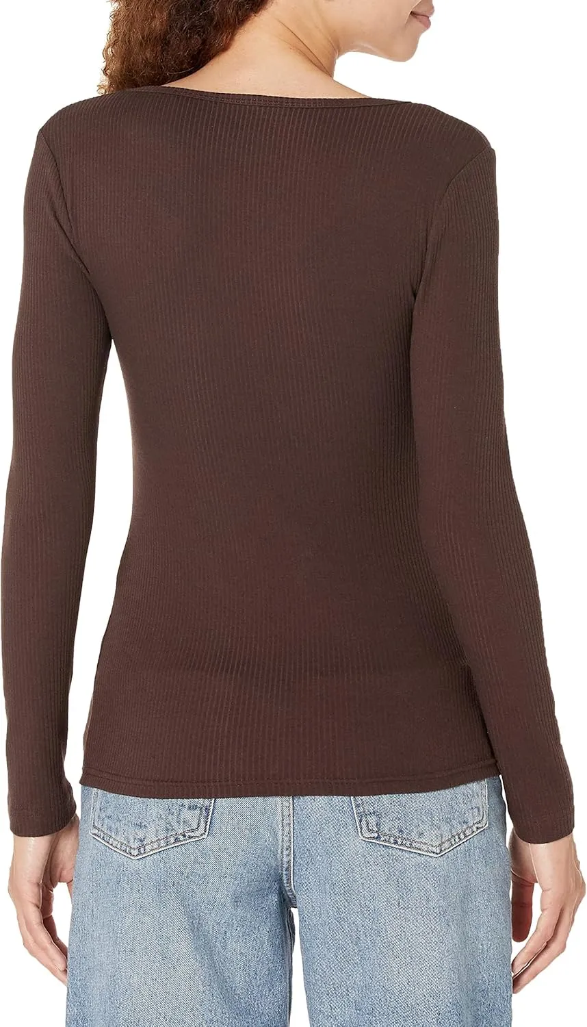 Amazon Essentials Sweater for Women, Long Sleeve Slim-Fit Rib Scoop Neck (Available in Plus Size), Pack of 2