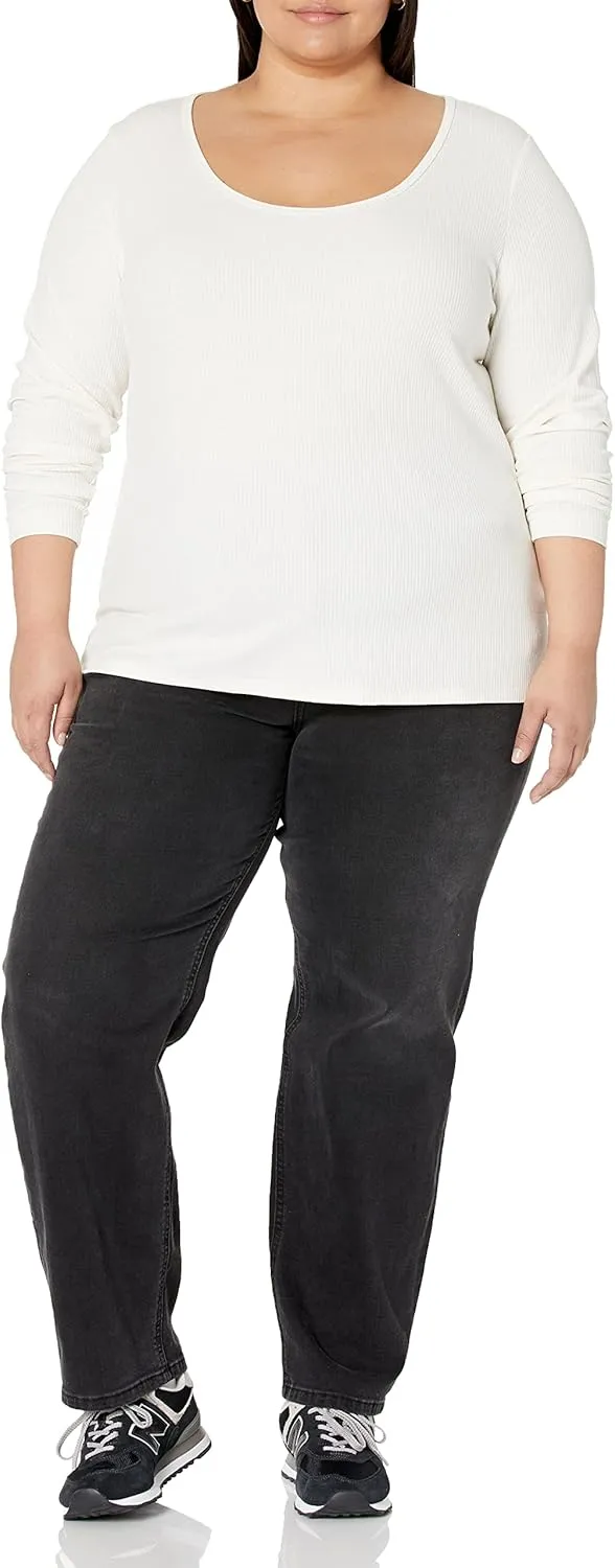 Amazon Essentials Sweater for Women, Long Sleeve Slim-Fit Rib Scoop Neck (Available in Plus Size), Pack of 2