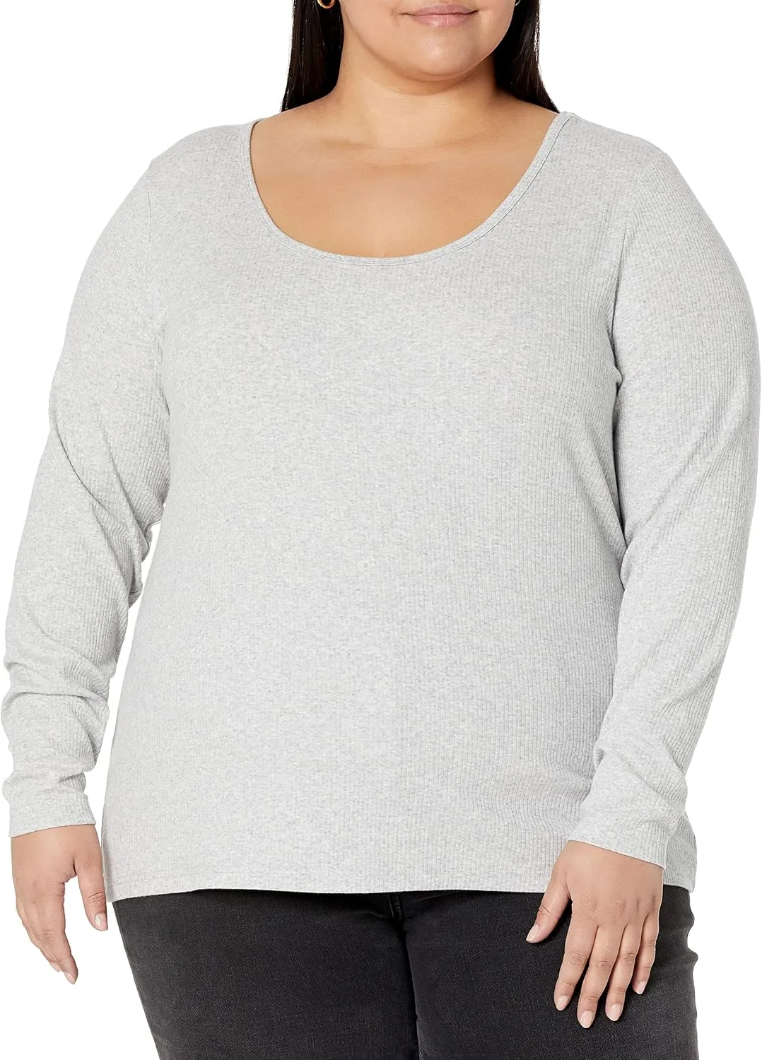 Amazon Essentials Sweater for Women, Long Sleeve Slim-Fit Rib Scoop Neck (Available in Plus Size), Pack of 2