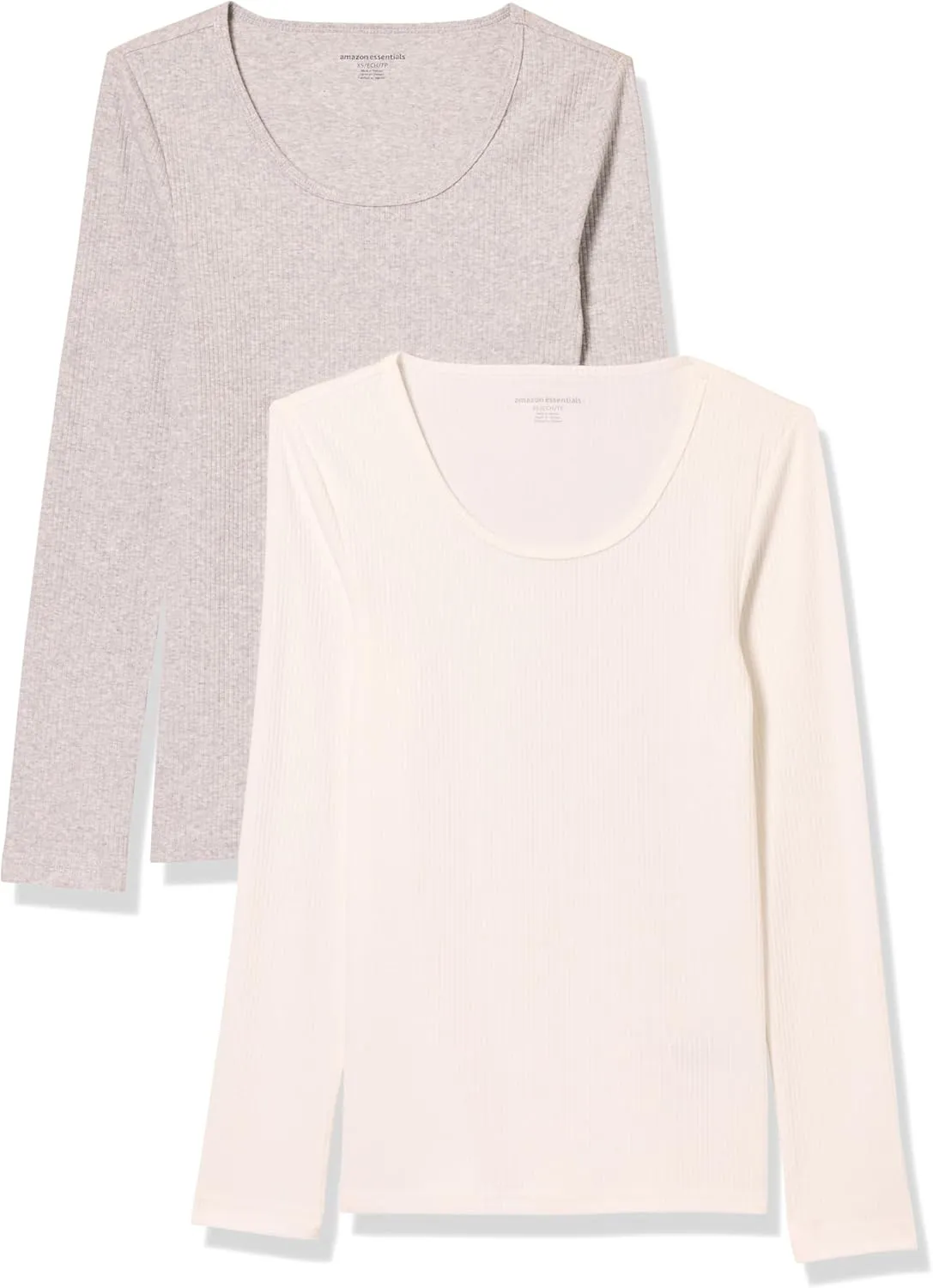 Amazon Essentials Sweater for Women, Long Sleeve Slim-Fit Rib Scoop Neck (Available in Plus Size), Pack of 2