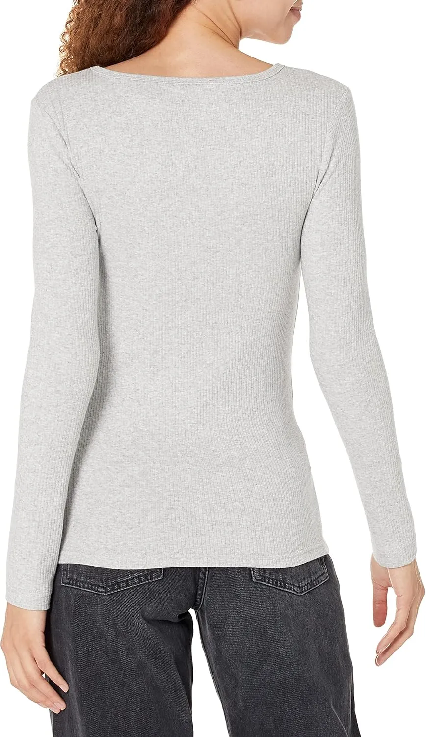 Amazon Essentials Sweater for Women, Long Sleeve Slim-Fit Rib Scoop Neck (Available in Plus Size), Pack of 2