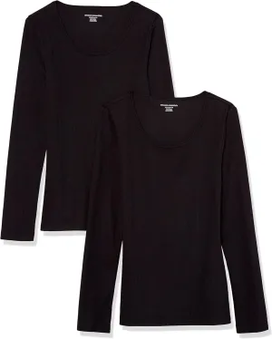 Amazon Essentials Sweater for Women, Long Sleeve Slim-Fit Rib Scoop Neck (Available in Plus Size), Pack of 2