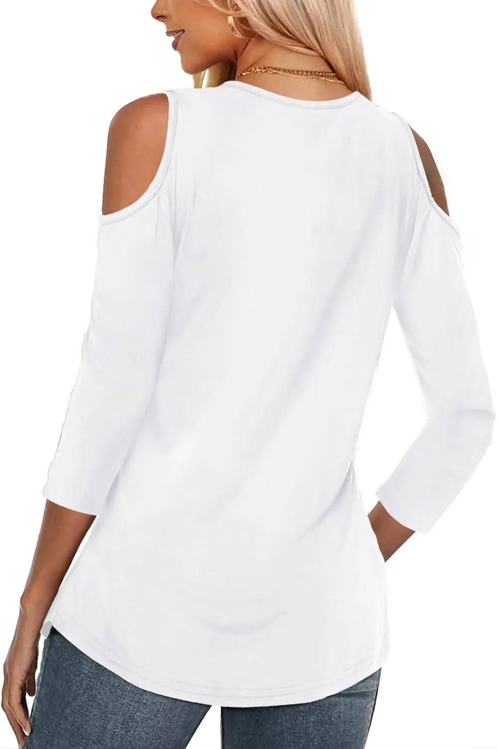 Amoretu Women's Long Sleeve Shirts Cold Shoulder Tops V Neck Blouse Tunic Shirts