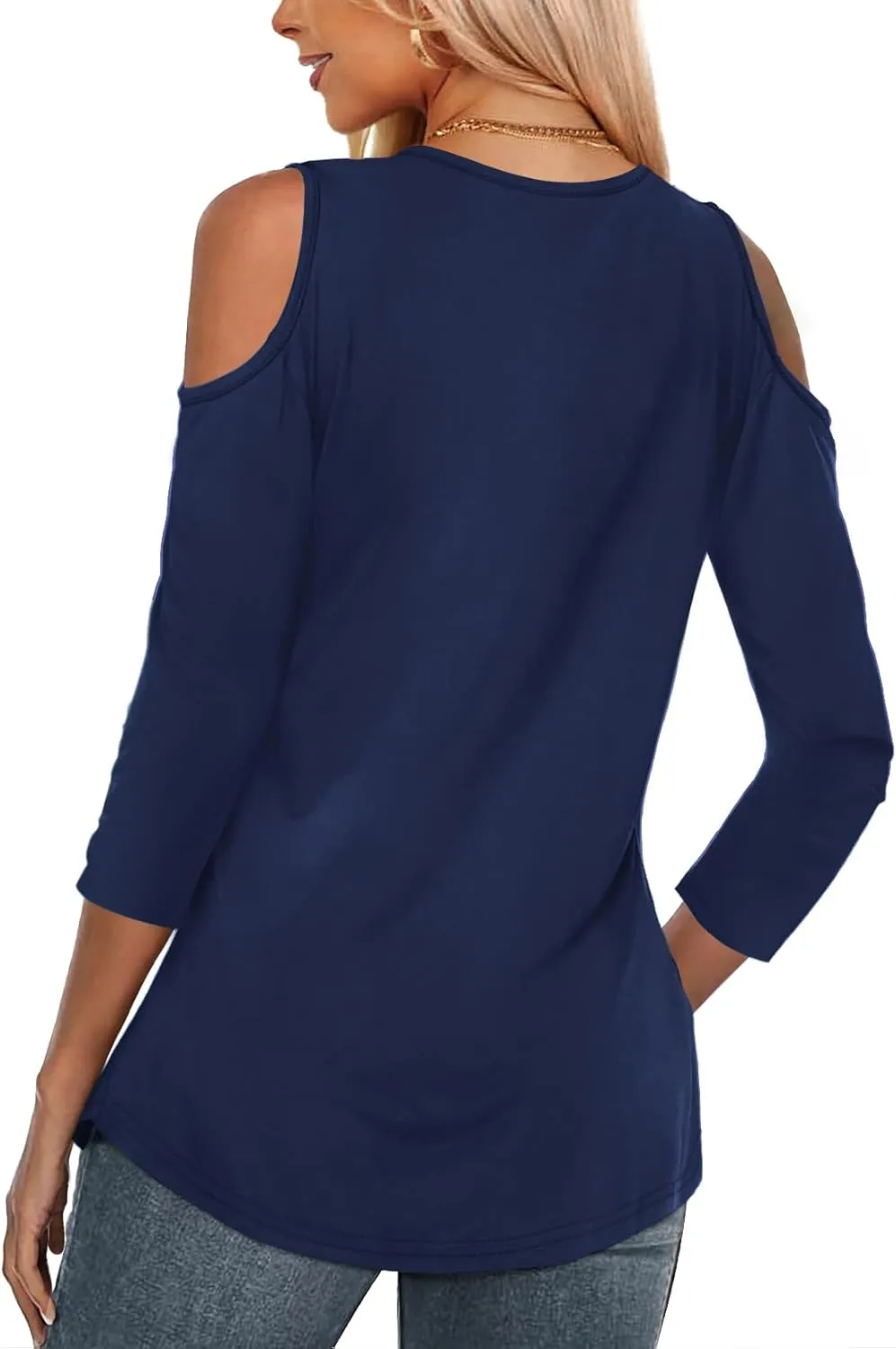 Amoretu Women's Long Sleeve Shirts Cold Shoulder Tops V Neck Blouse Tunic Shirts