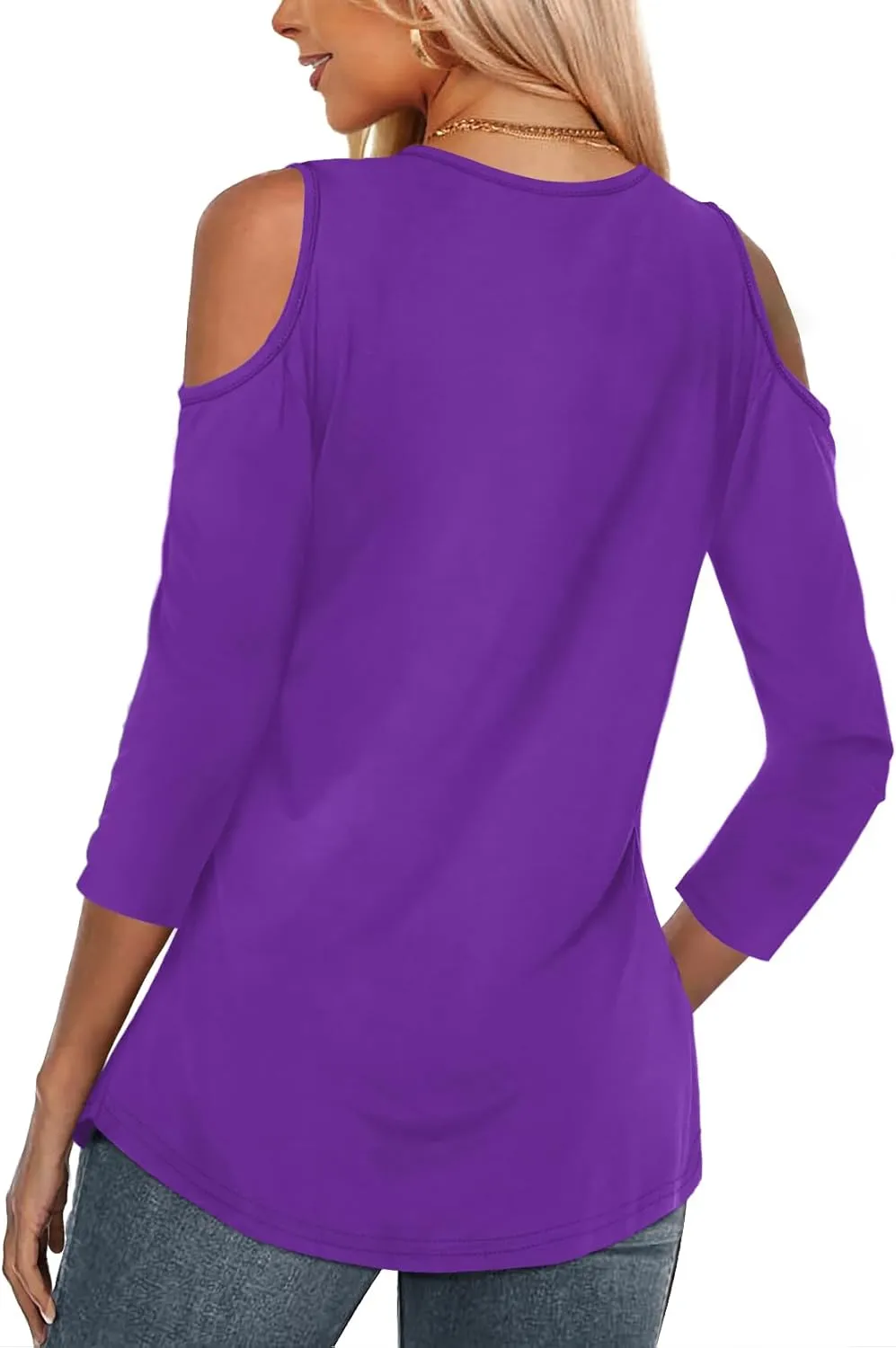 Amoretu Women's Long Sleeve Shirts Cold Shoulder Tops V Neck Blouse Tunic Shirts