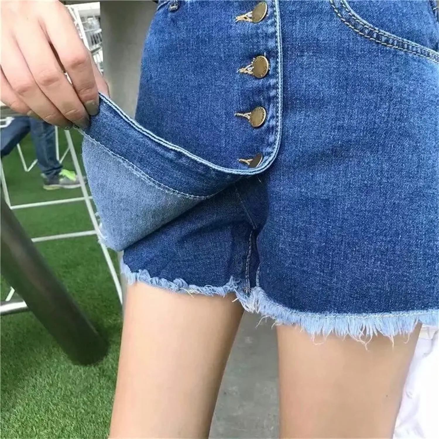 Andongnywell Women's High Waisted Button Front Denim Skort Asymmetrical Hem Skirt Shorts Adjustable Fork