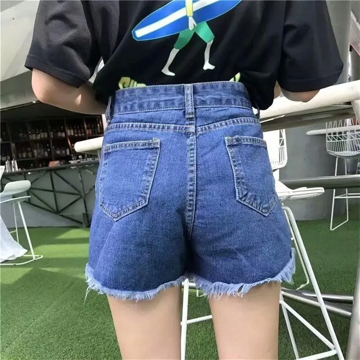 Andongnywell Women's High Waisted Button Front Denim Skort Asymmetrical Hem Skirt Shorts Adjustable Fork