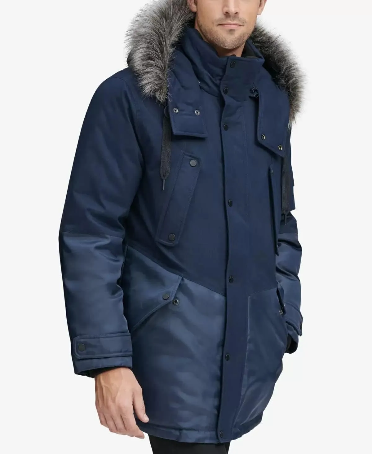 Andrew Marc Men's Maxfield Mid Length Down Jacket with Removable Hood
