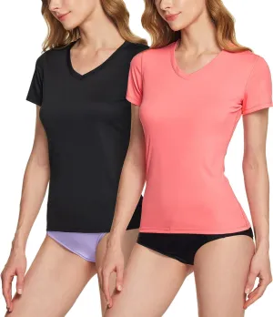 ATHLIO Women's V-Neck Rash Guard Swim Shirts, UPF 50  UV Protection Short Sleeve T-Shirts, Quick Dry Water Shirts