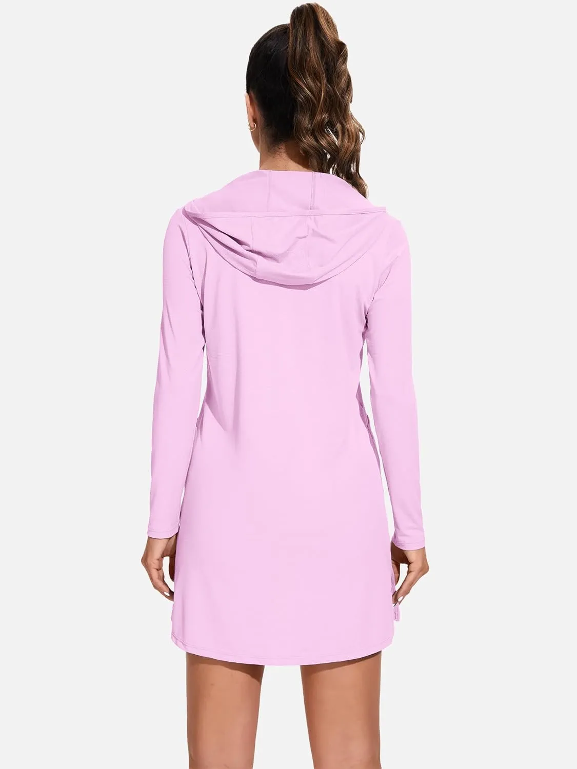 ATTRACO Womens Rash Guard Shirts Hooded Swim Shirts with Pockets Zipper Swimsuit Cover Up