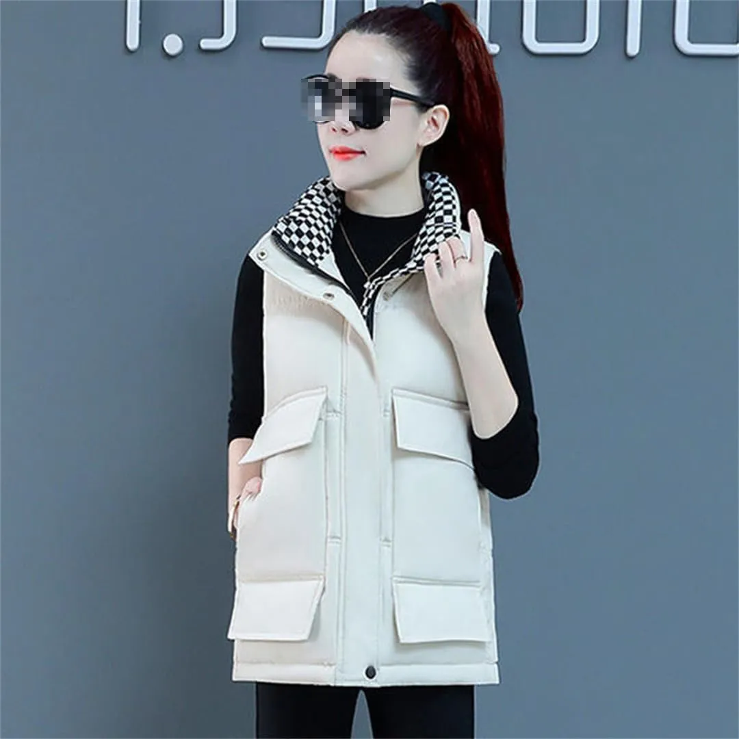 Autumn Winter Cotton Down Vest Women Loose Waistcoat Cotton Padded Jacket Short Sleeveless Jacket