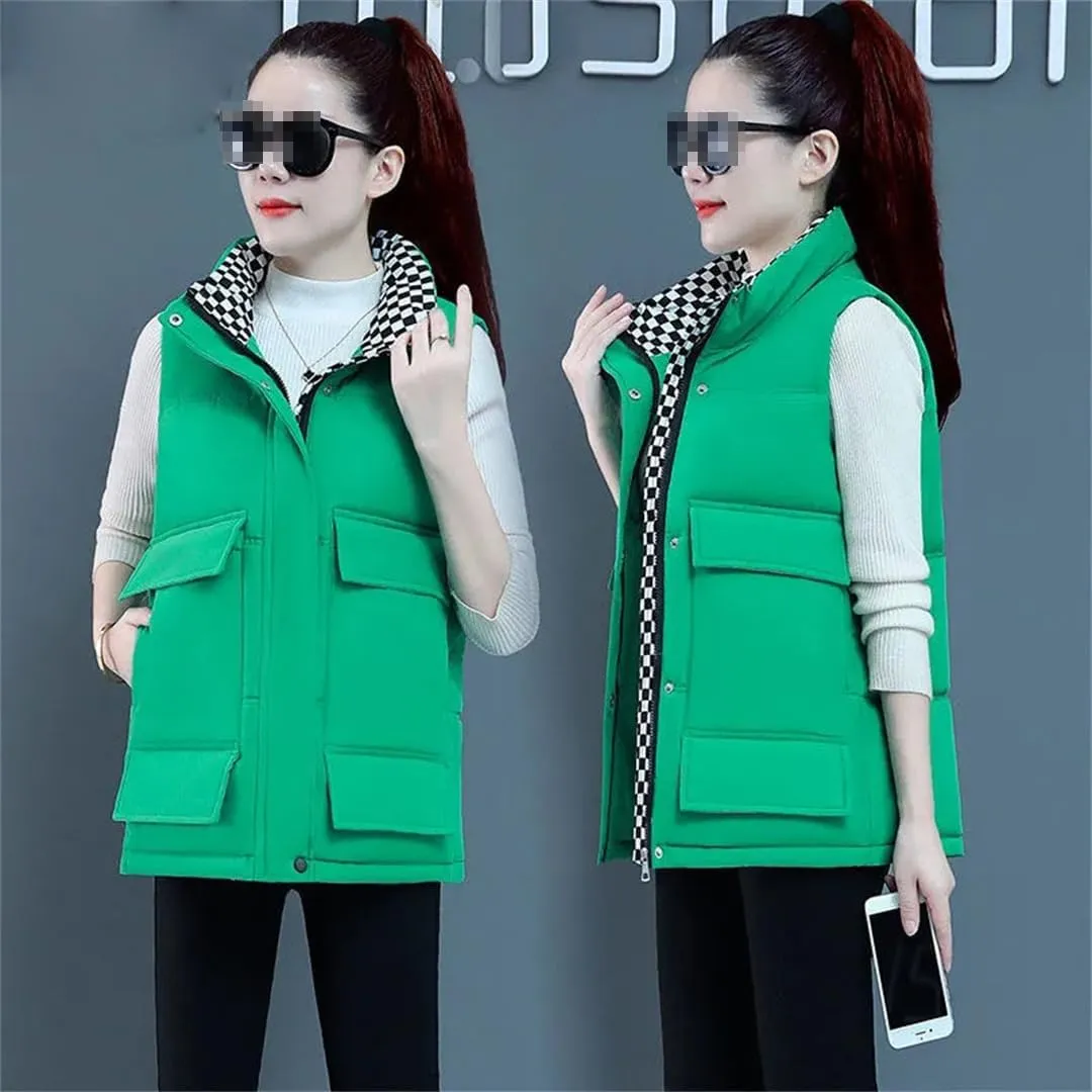 Autumn Winter Cotton Down Vest Women Loose Waistcoat Cotton Padded Jacket Short Sleeveless Jacket