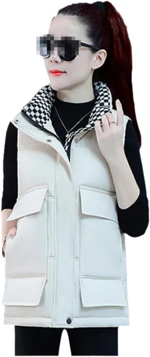 Autumn Winter Cotton Down Vest Women Loose Waistcoat Cotton Padded Jacket Short Sleeveless Jacket