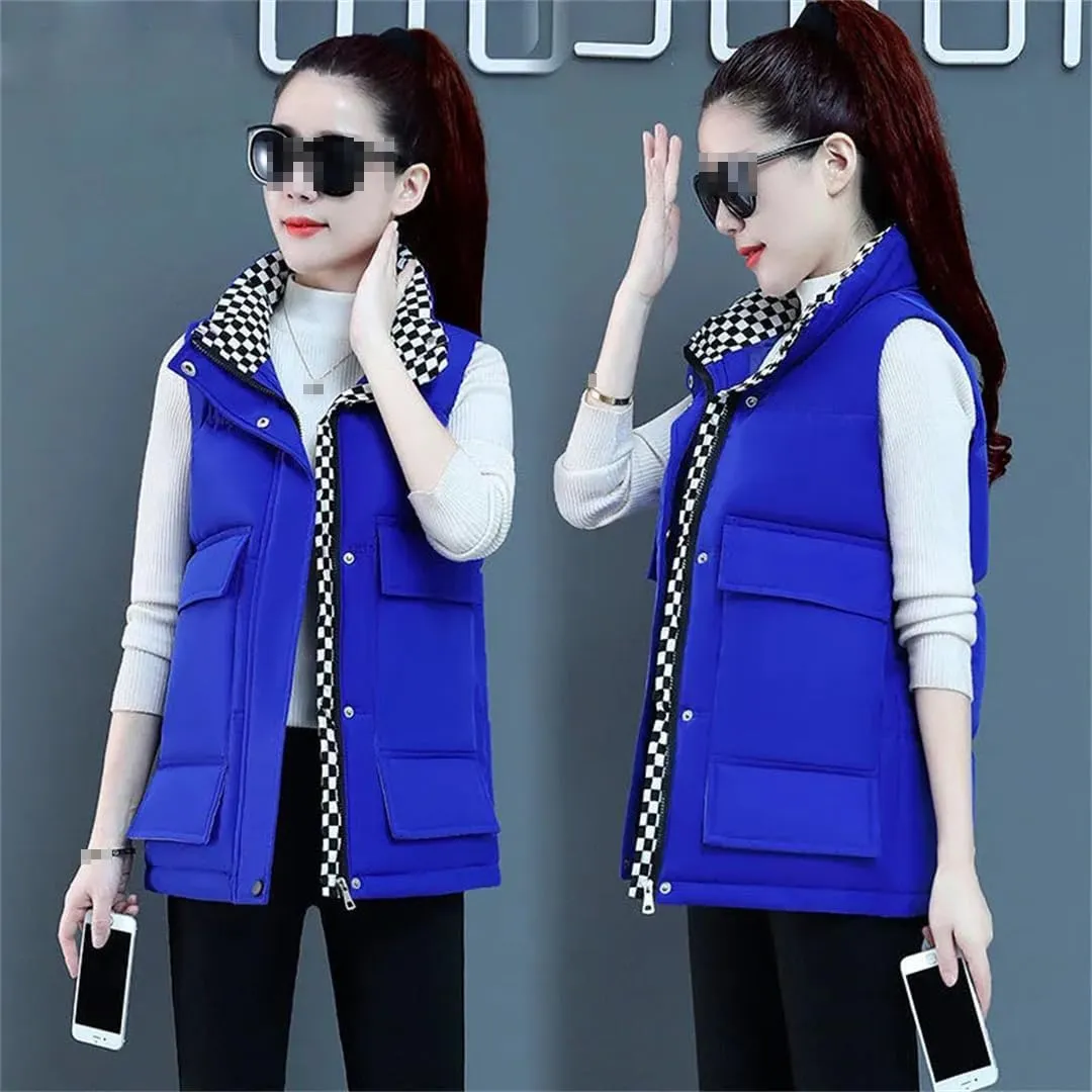 Autumn Winter Cotton Down Vest Women Loose Waistcoat Cotton Padded Jacket Short Sleeveless Jacket