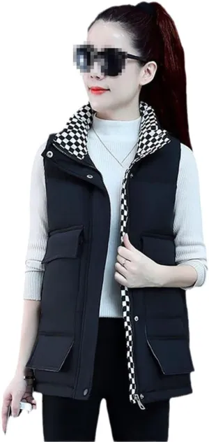 Autumn Winter Cotton Down Vest Women Loose Waistcoat Cotton Padded Jacket Short Sleeveless Jacket