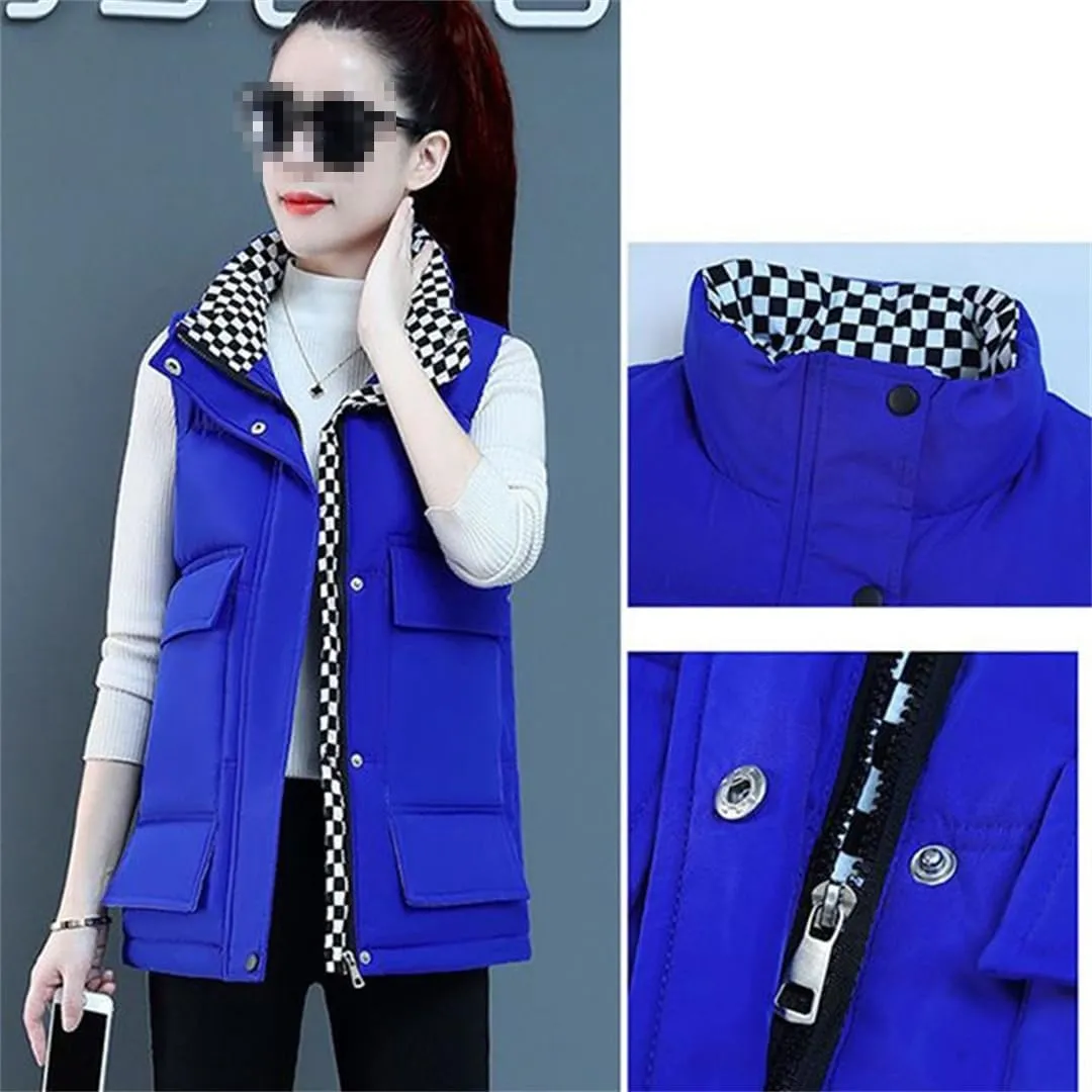 Autumn Winter Cotton Down Vest Women Loose Waistcoat Cotton Padded Jacket Short Sleeveless Jacket