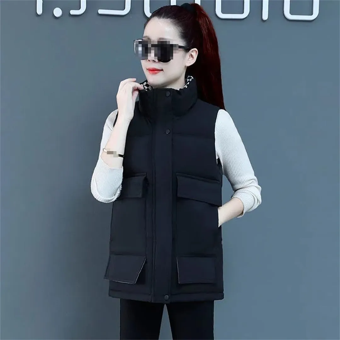Autumn Winter Cotton Down Vest Women Loose Waistcoat Cotton Padded Jacket Short Sleeveless Jacket