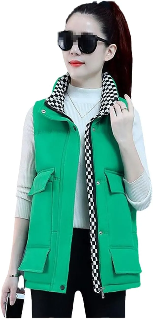 Autumn Winter Cotton Down Vest Women Loose Waistcoat Cotton Padded Jacket Short Sleeveless Jacket
