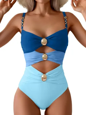 B2prity One Piece Swimsuit for Women Cutout Monokini Color Block Bathing Suit Ruched Sexy Swimwear