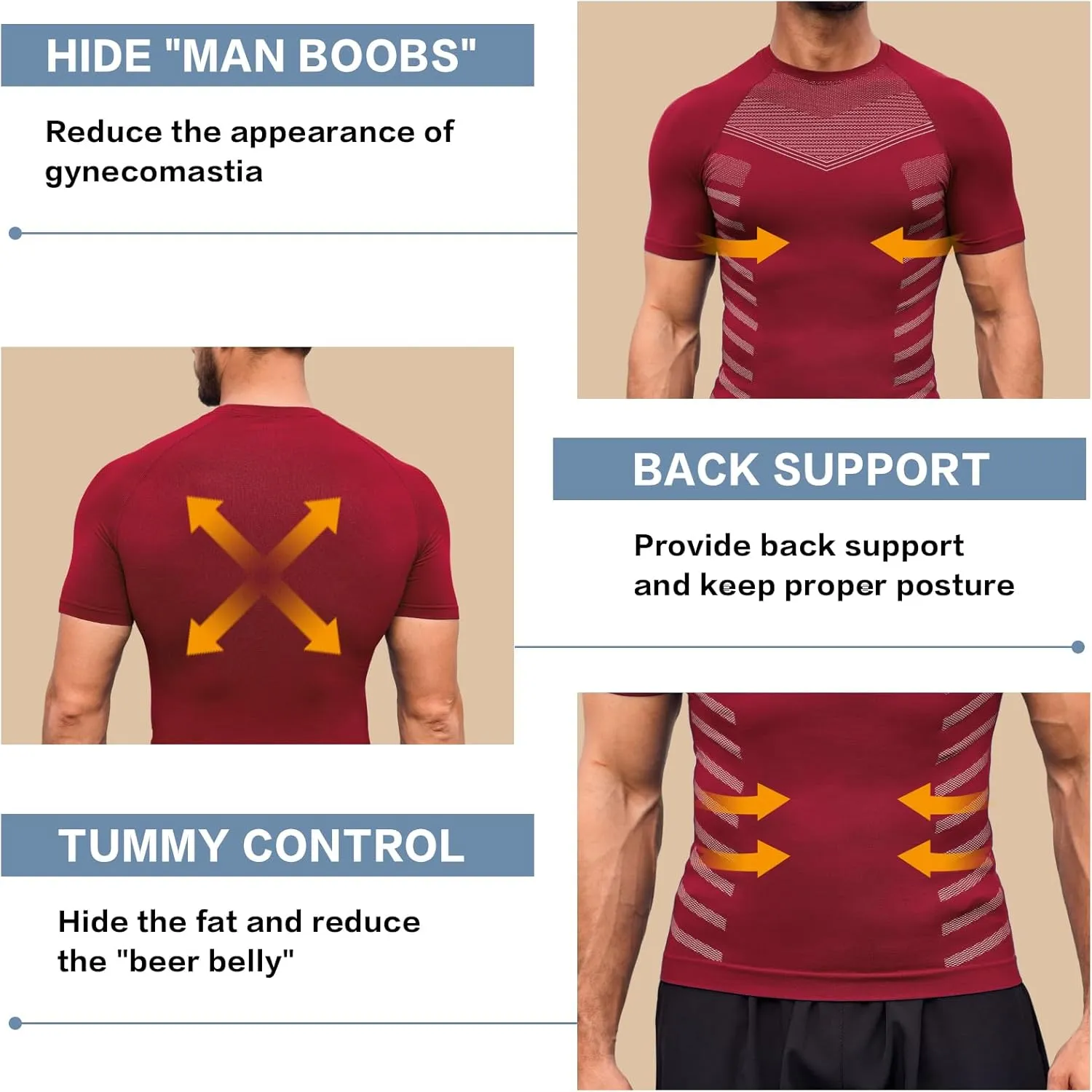 Beotyshow Gynecomastia Compression Shirts Short Sleeve Slimming Body Shaper Shapewear Workout T Shirts Undershirts